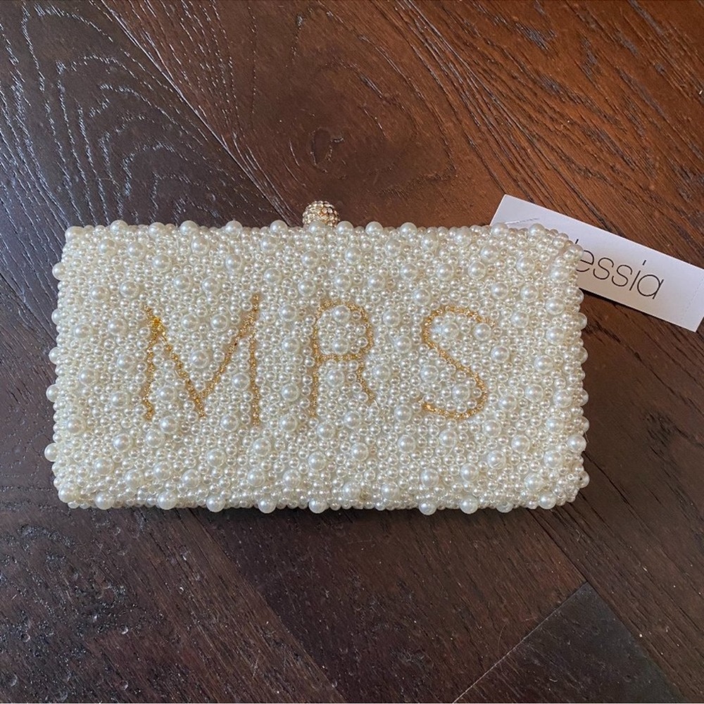 ‘Mrs' Bridal Clutch with Gold Accents & Backing